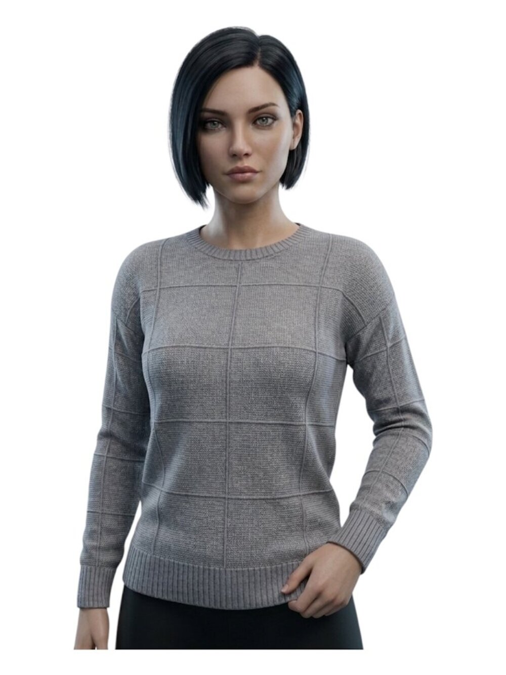 Cyrus Classic Crewneck Sweater Gray Size Medium paneled grid/windowpane C922473